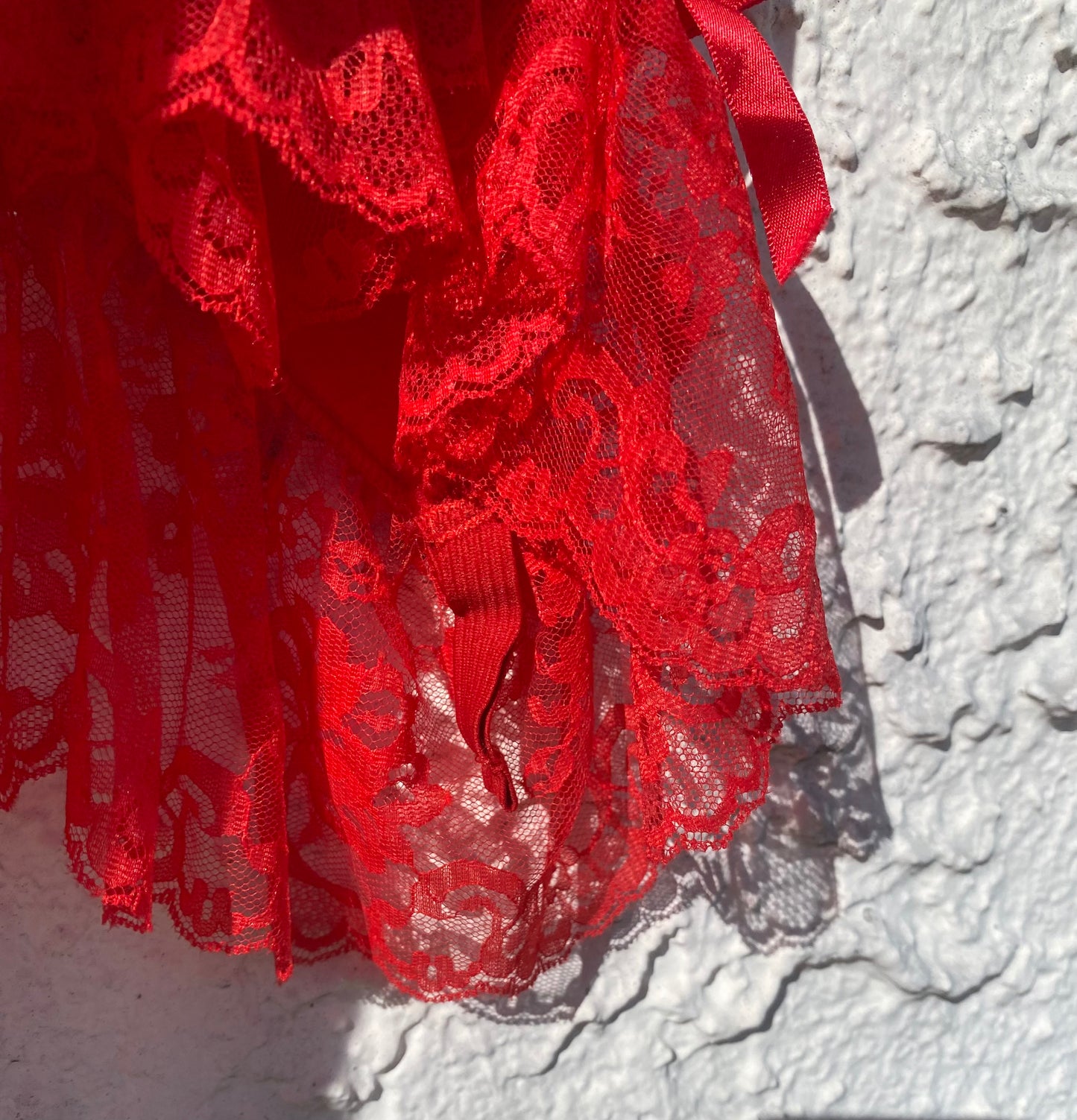 Vintage Scarlet Satin Lace Ruffle Rosette Cami