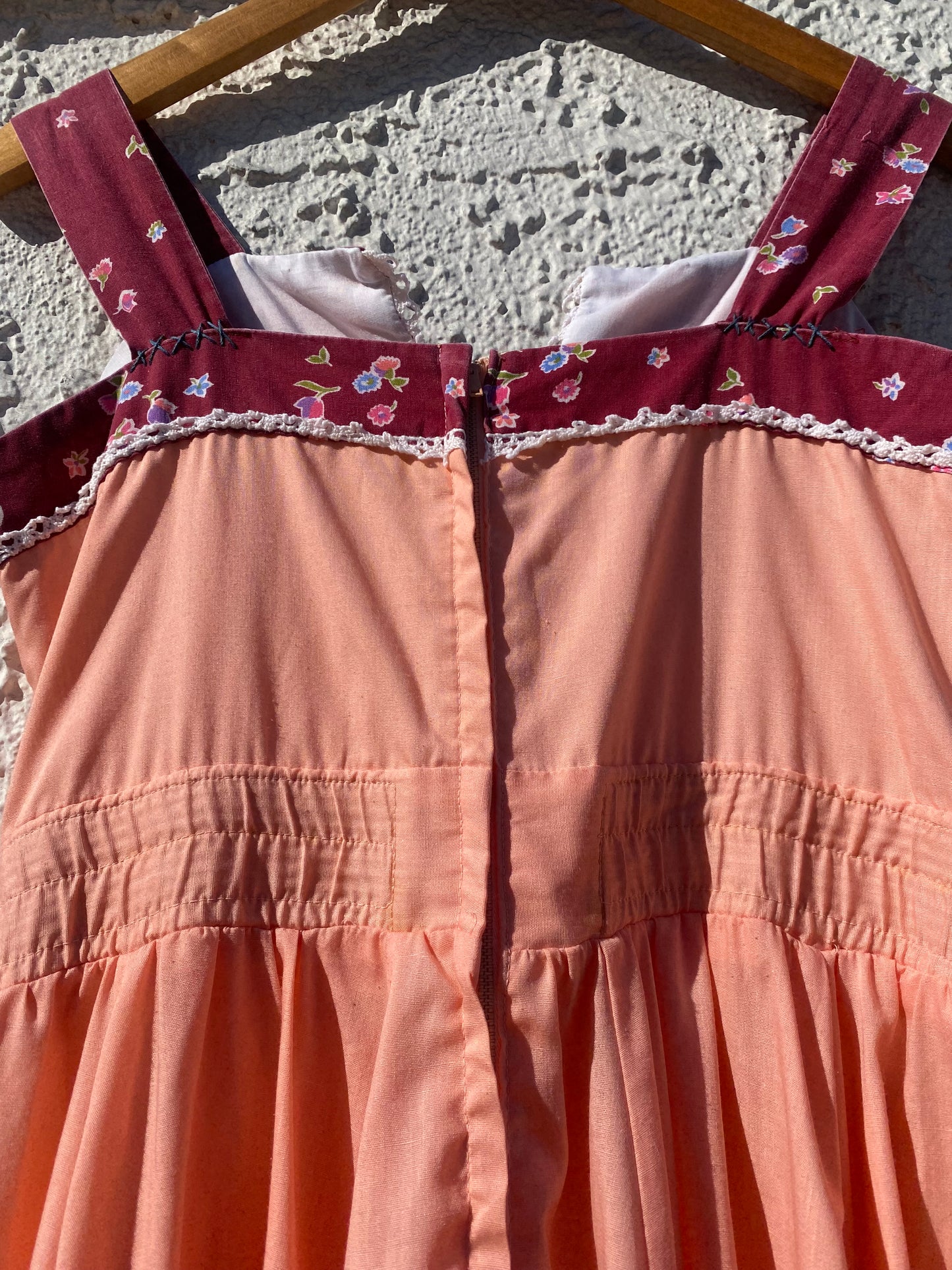 Vintage 60s 70s Peach Peasant Prairie Dress