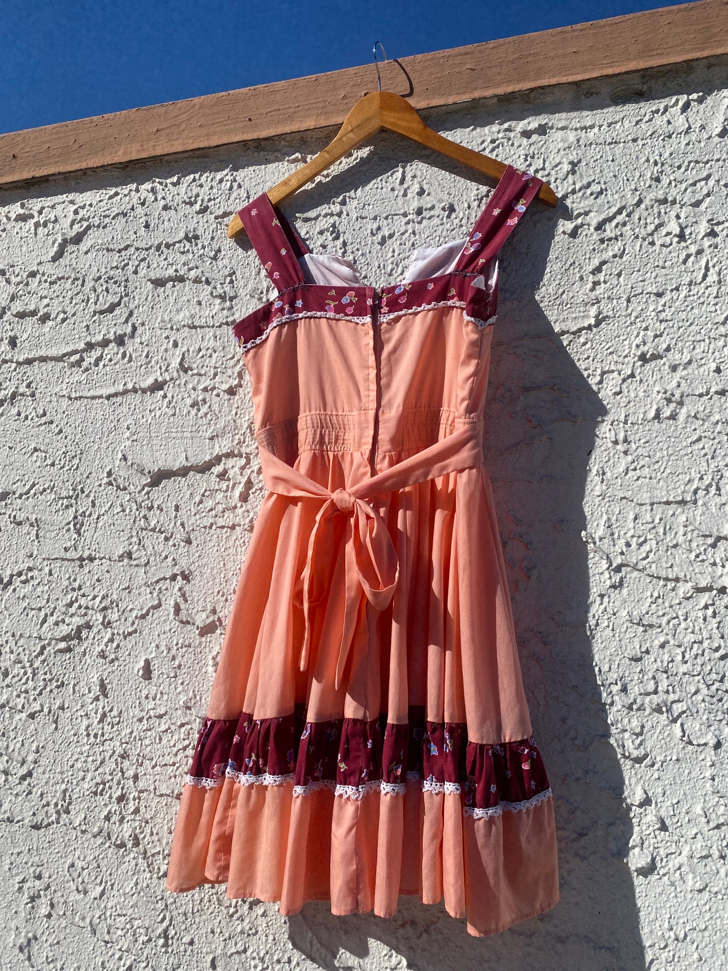 Vintage 60s 70s Peach Peasant Prairie Dress