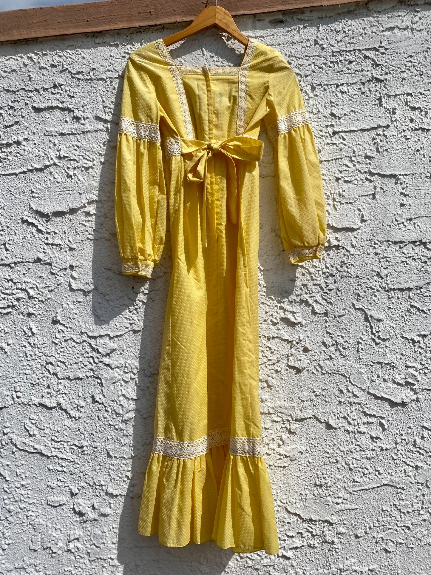 Vintage 1970s Dandelion Yellow Swiss Dot Prairie Maxi Dress