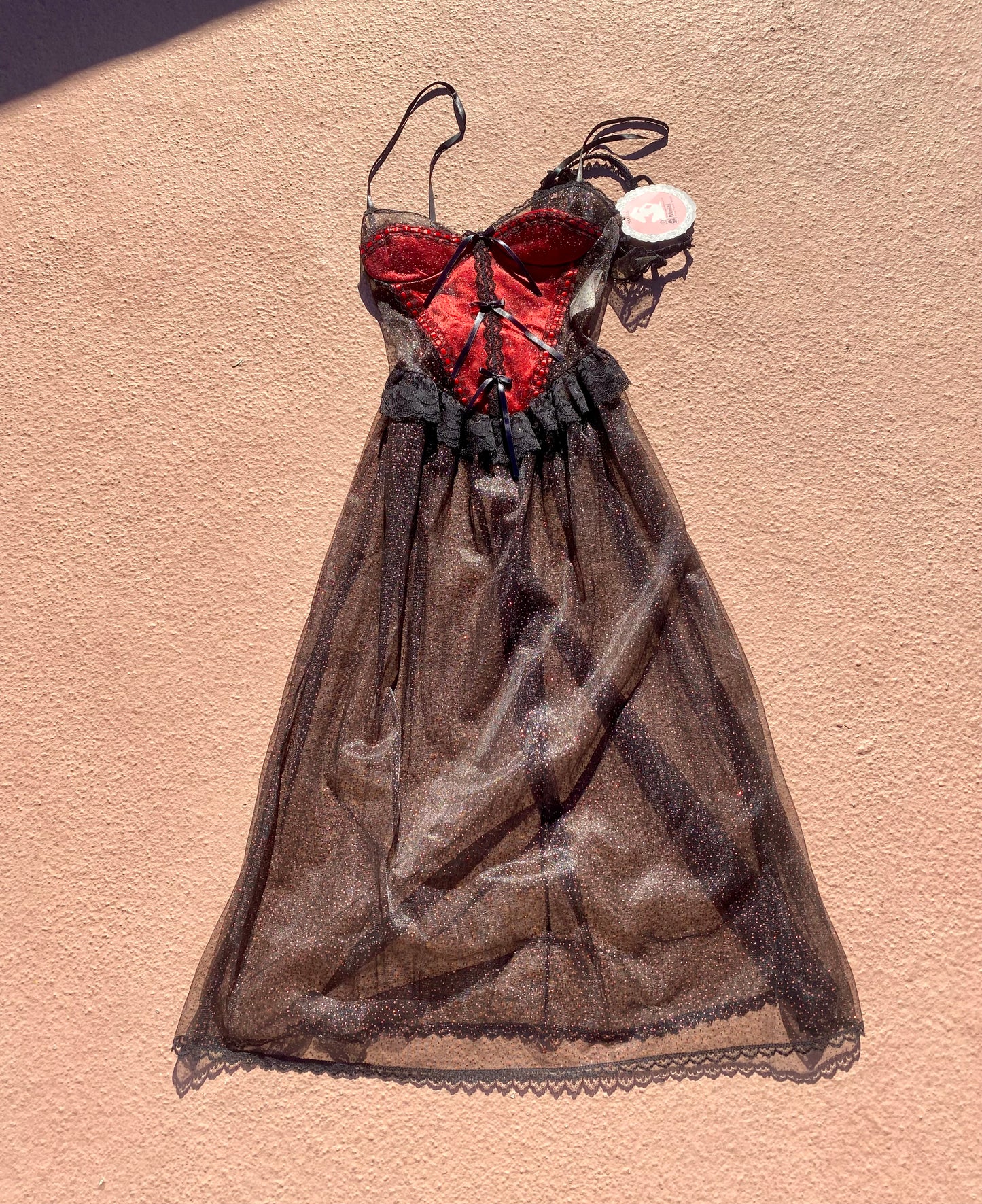 Vintage Deadstock Red and Black Bordello Corset Lingerie Dress