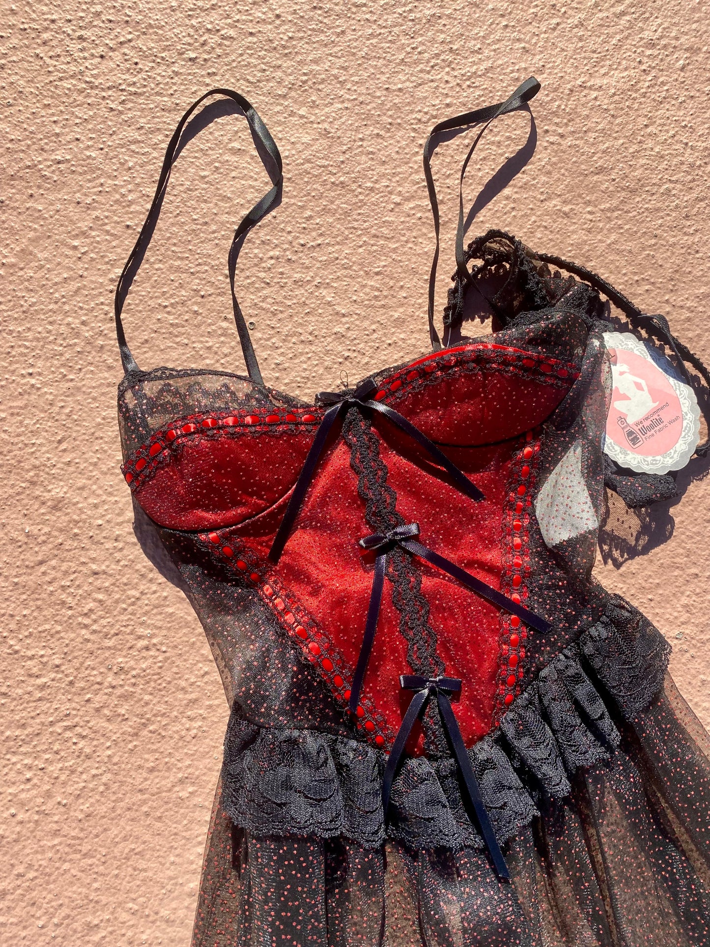 Vintage Deadstock Red and Black Bordello Corset Lingerie Dress
