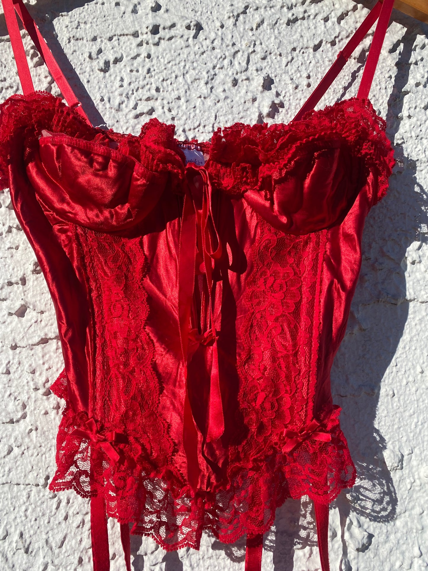 Vintage Crimson Bustier with Garters