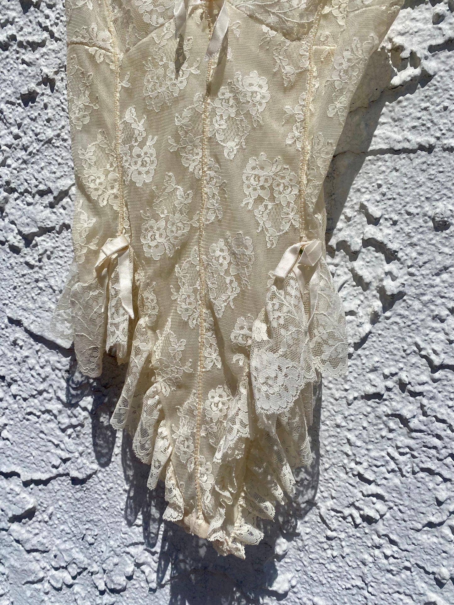 Vintage Ivory Bridal Floral Lace Ruffle Teddy