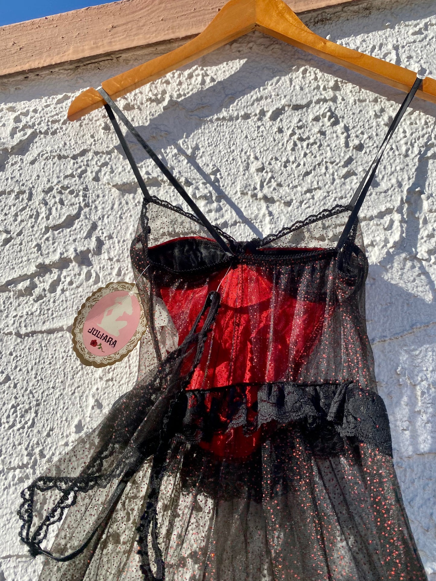 Vintage Deadstock Red and Black Bordello Corset Lingerie Dress