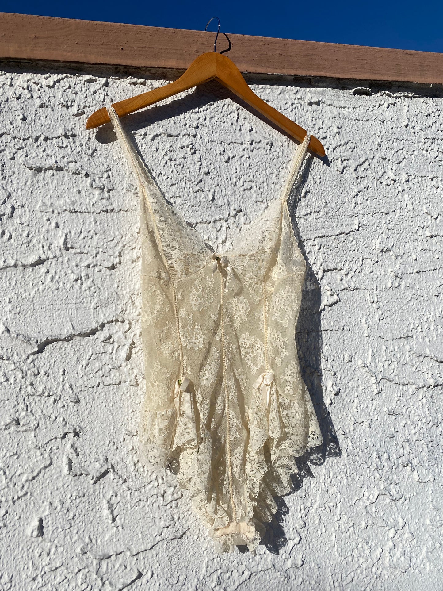 Vintage Ivory Bridal Floral Lace Ruffle Teddy