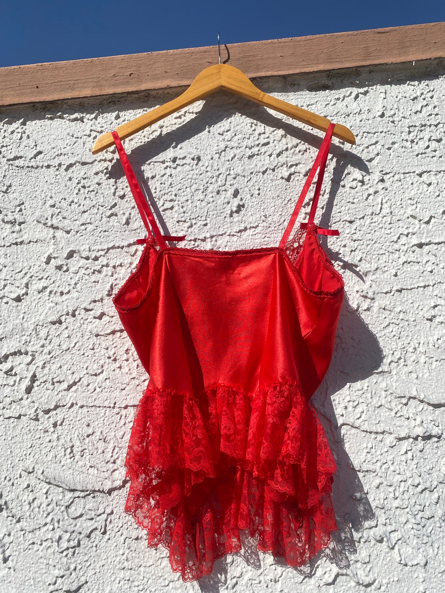 Vintage Scarlet Satin Lace Ruffle  Rosette Cami