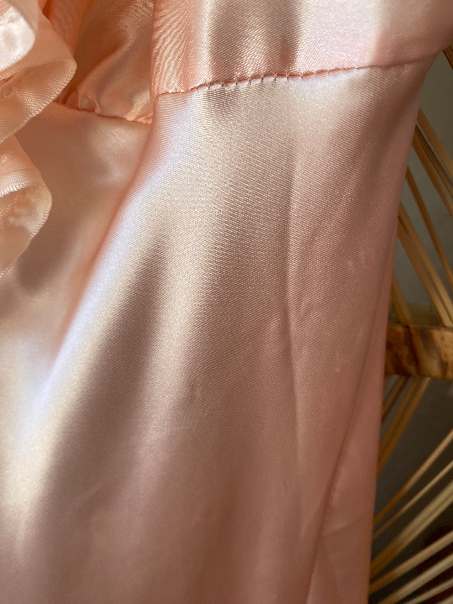 Vintage Peach Satin Ruffle Lounge Dress