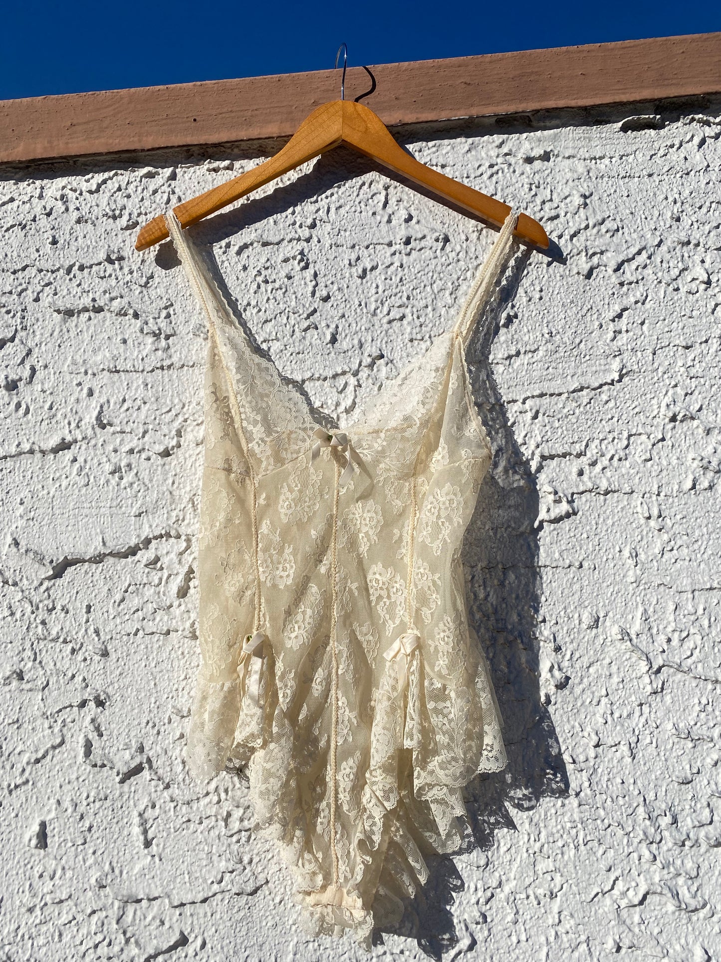 Vintage Ivory Bridal Floral Lace Ruffle Teddy