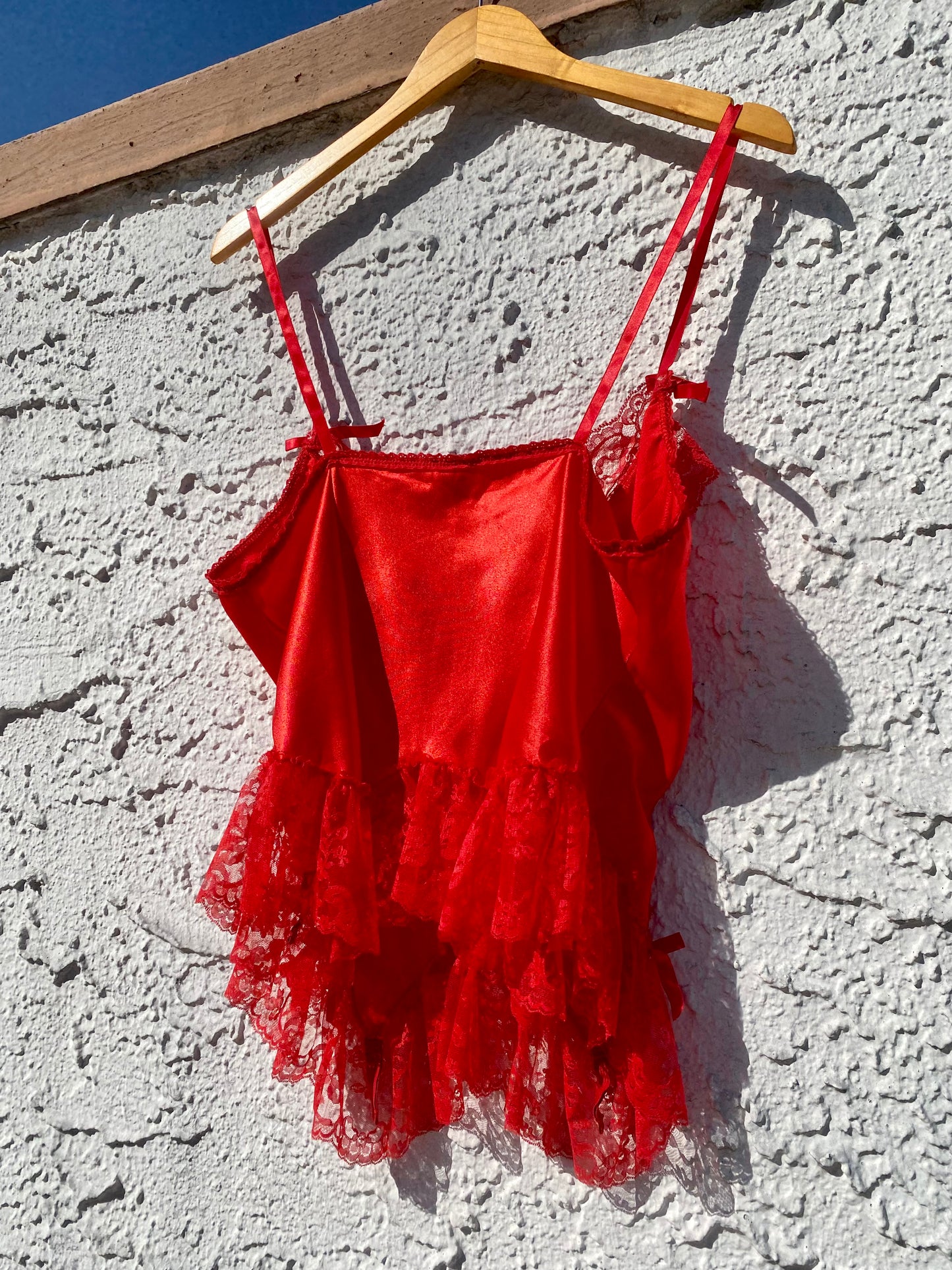 Vintage Scarlet Satin Lace Ruffle  Rosette Cami