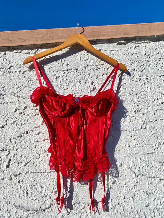 Vintage Crimson Bustier with Garters