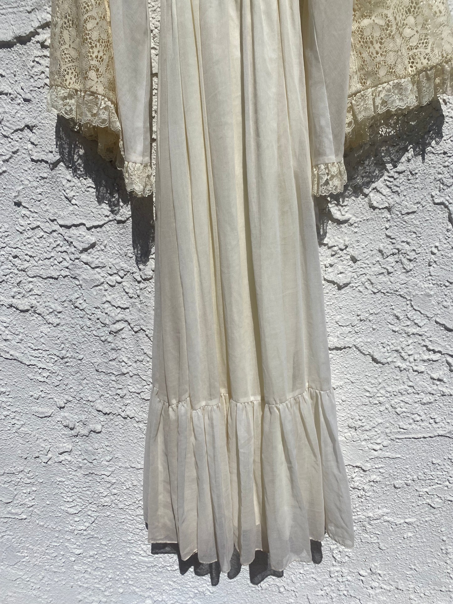 Vintage 1970s Lace Angel Sleeve Empire Waist Maxi Dress
