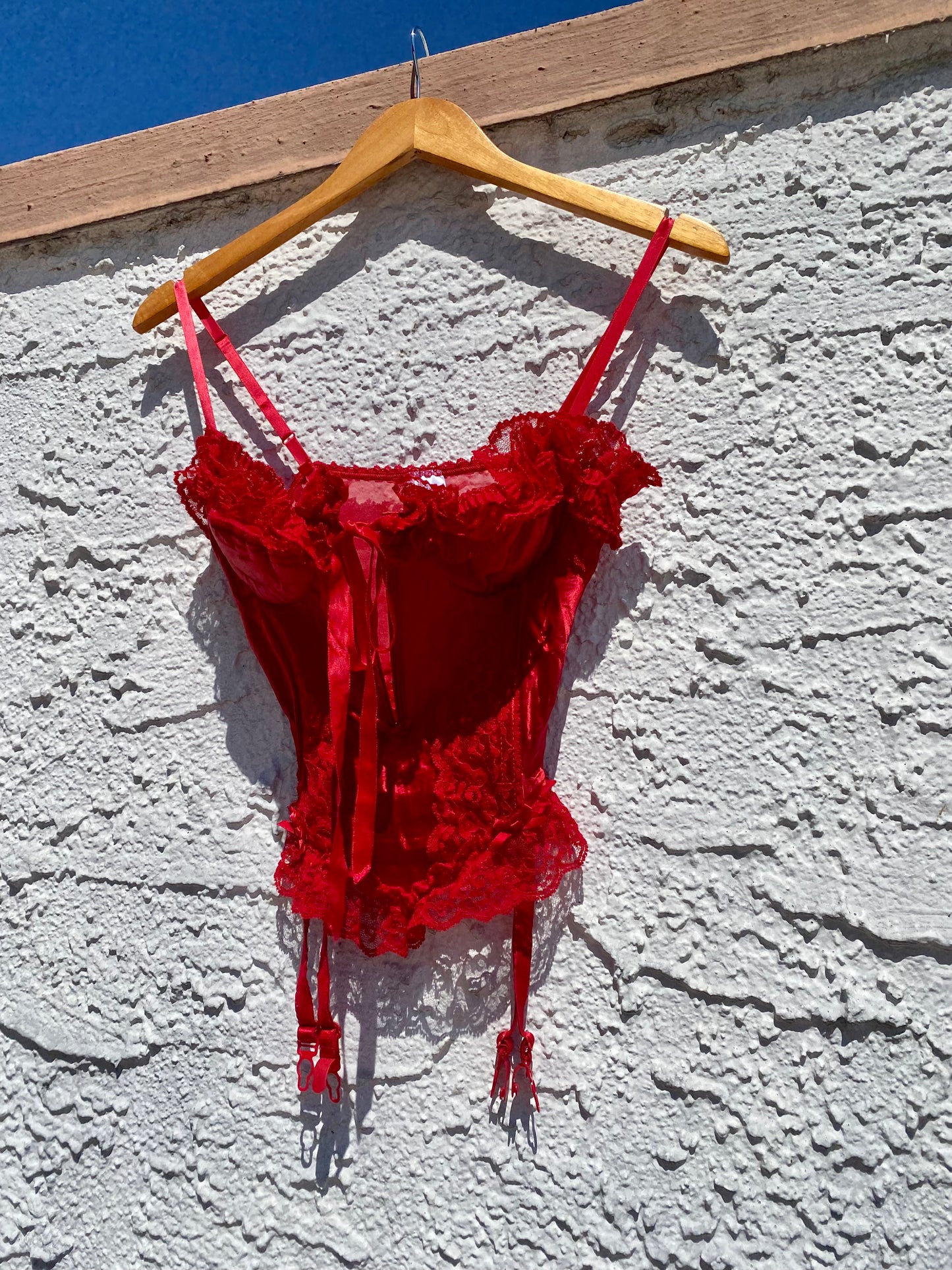 Vintage Crimson Bustier with Garters