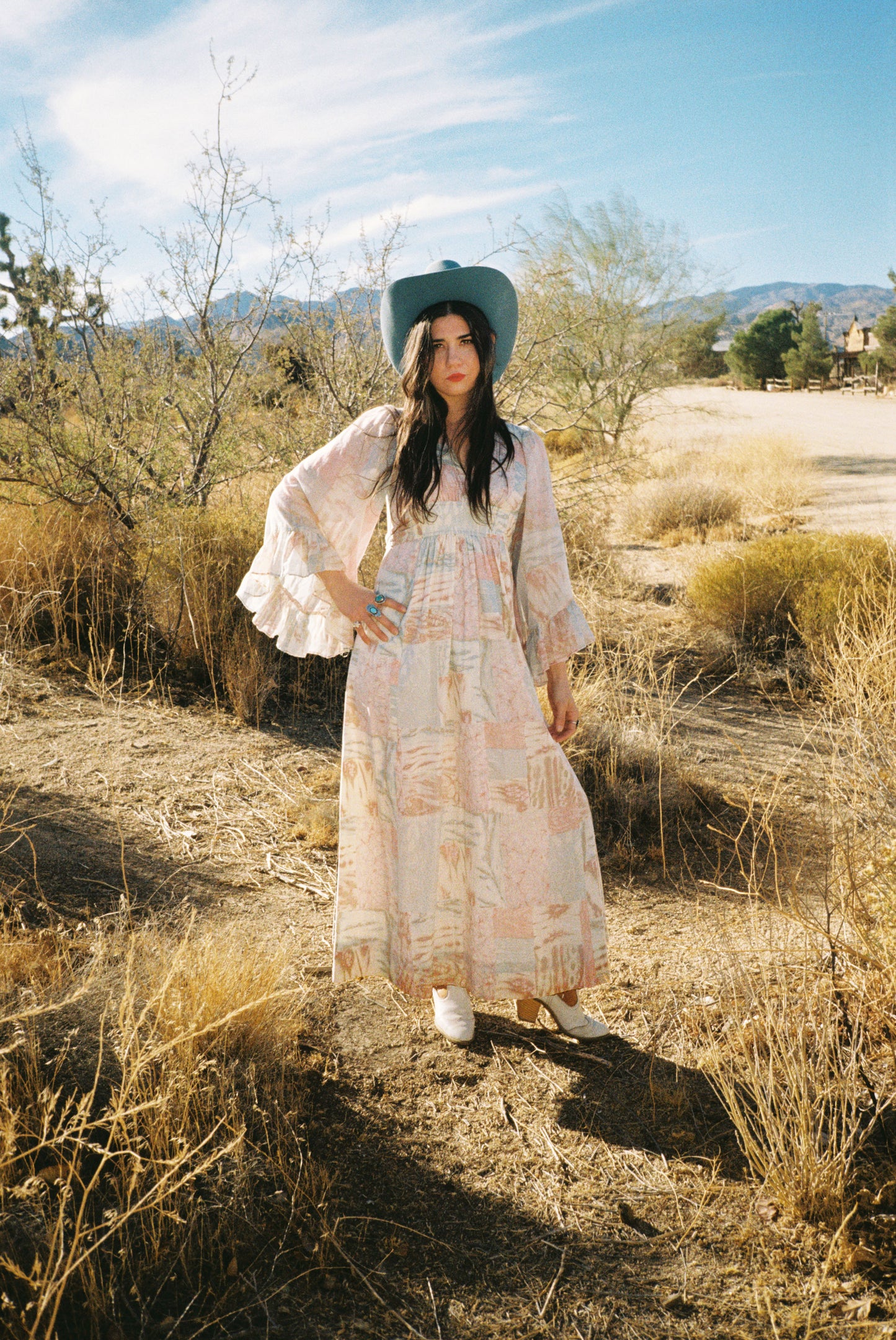 Vintage Watercolor Angel Sleeve Praire Dress