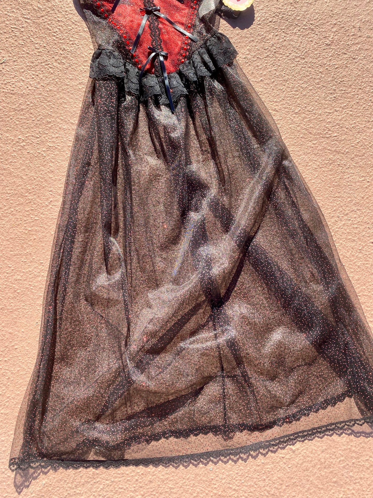 Vintage Deadstock Red and Black Bordello Corset Lingerie Dress