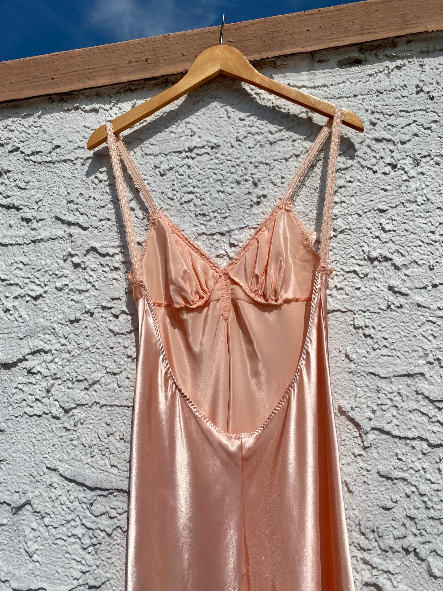 Vintage Peach Satin Ruffle Lounge Dress