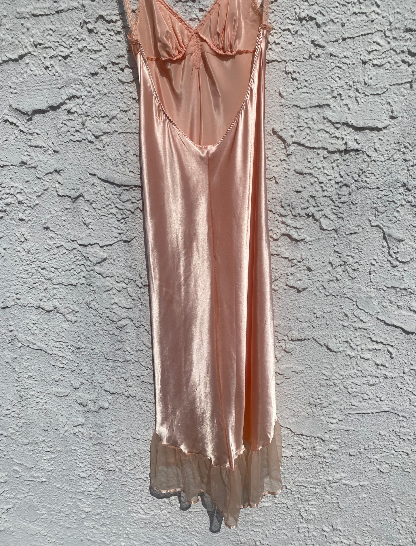 Vintage Peach Satin Ruffle Lounge Dress