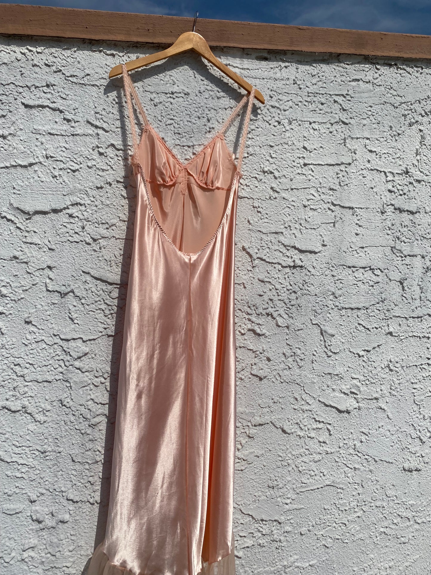 Vintage Peach Satin Ruffle Lounge Dress